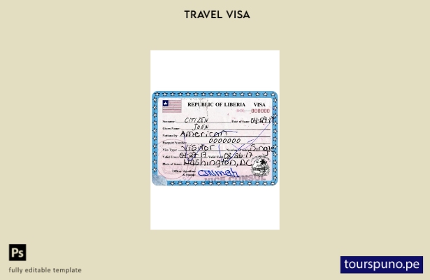 Plantilla de visa de Liberia lista para imprimir